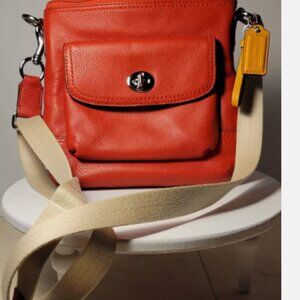Coach Park Vermillion Red Leather Turnlock Swingpack Crossbody